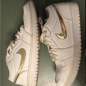 Nike White Sneakers with Gold Details